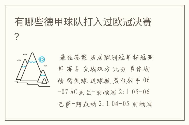 有哪些德甲球队打入过欧冠决赛?