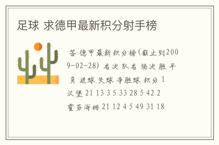足球 求德甲最新积分射手榜