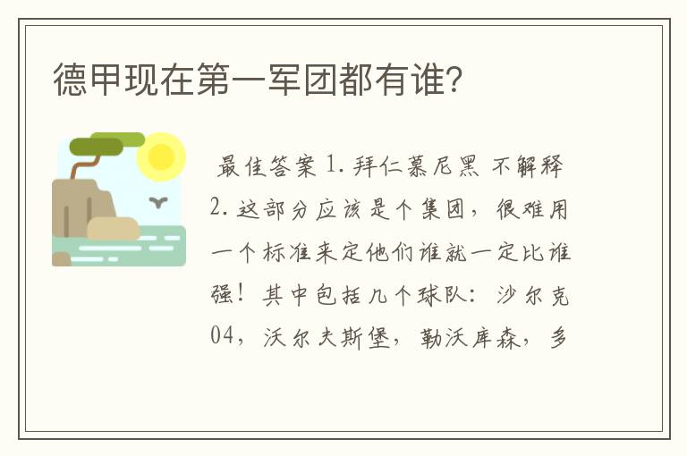 德甲现在第一军团都有谁?