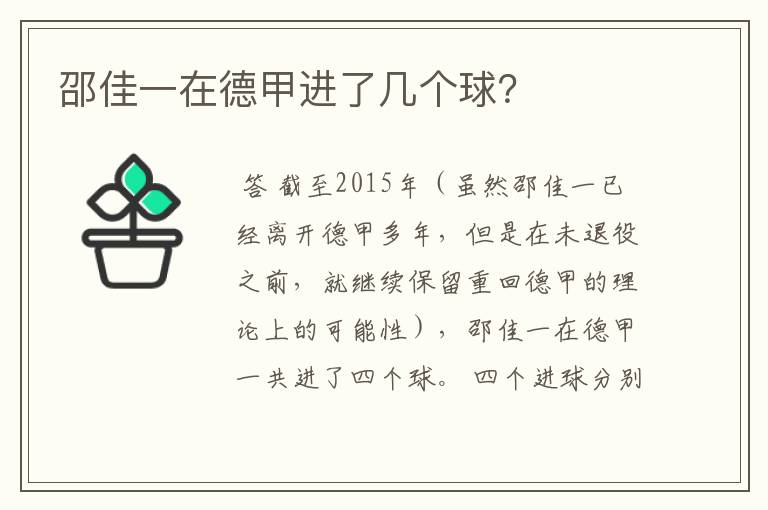 邵佳一在德甲进了几个球?