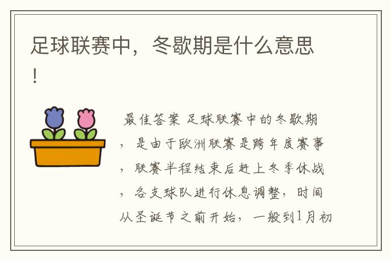 足球联赛中,冬歇期是什么意思!