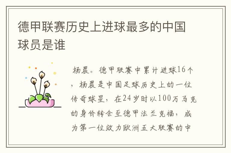 德甲联赛历史上进球最多的中国球员是谁