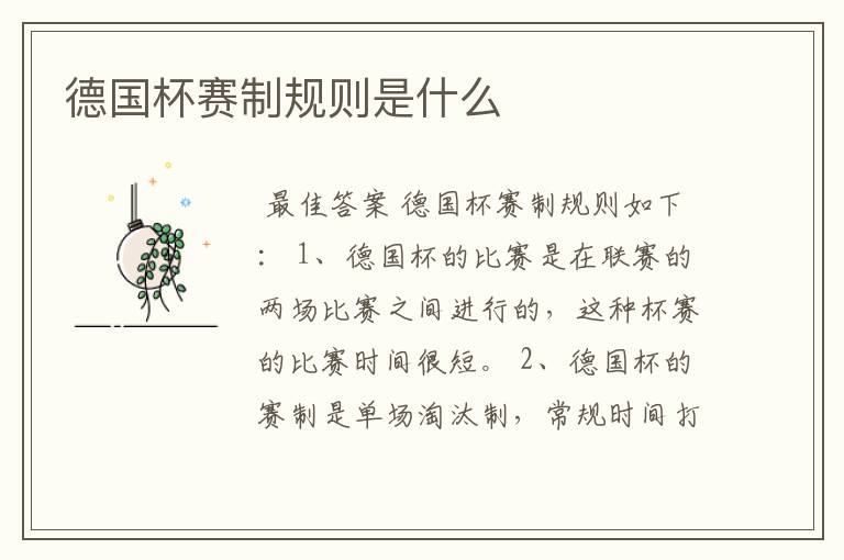 德国杯赛制规则是什么