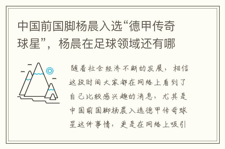 中国前国脚杨晨入选“德甲传奇球星”,杨晨在足球领域还有哪些成就?