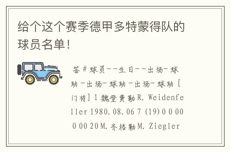 给个这个赛季德甲多特蒙得队的球员名单!