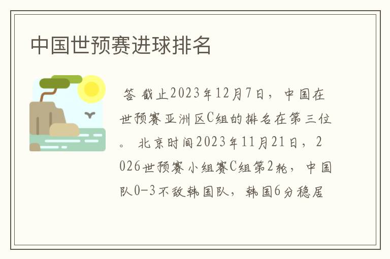 中国世预赛进球排名