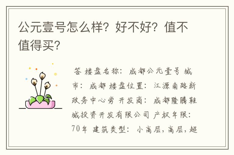 公元壹号怎么样?好不好?值不值得买?