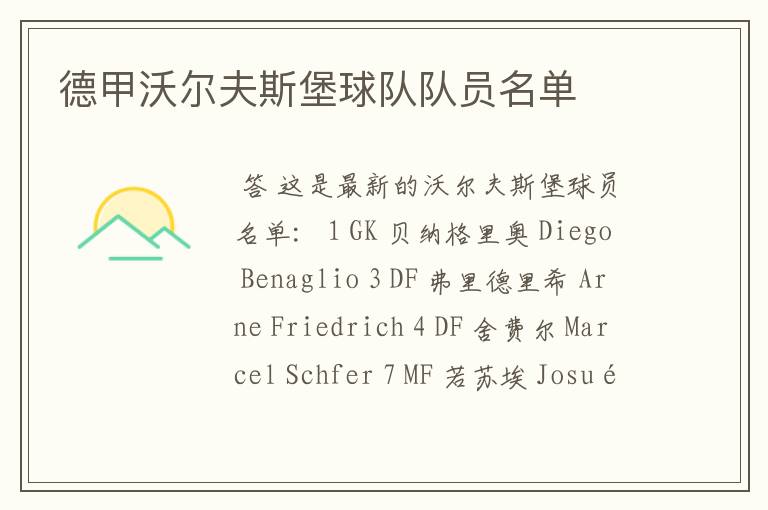 德甲沃尔夫斯堡球队队员名单