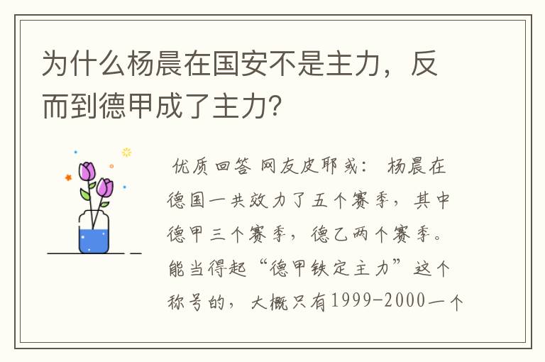 为什么杨晨在国安不是主力,反而到德甲成了主力?