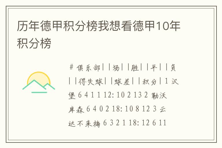 历年德甲积分榜我想看德甲10年积分榜