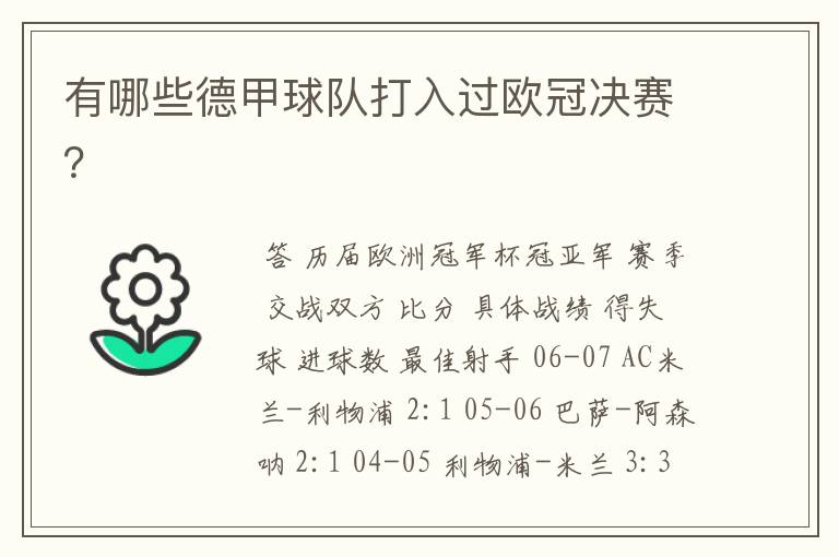 有哪些德甲球队打入过欧冠决赛?