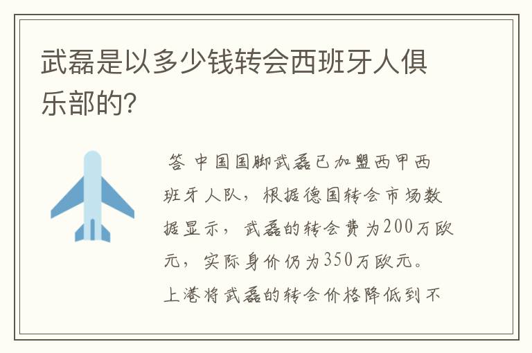 武磊是以多少钱转会西班牙人俱乐部的?