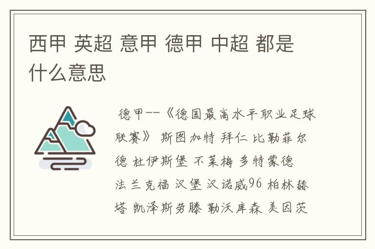 西甲 英超 意甲 德甲 中超 都是什么意思