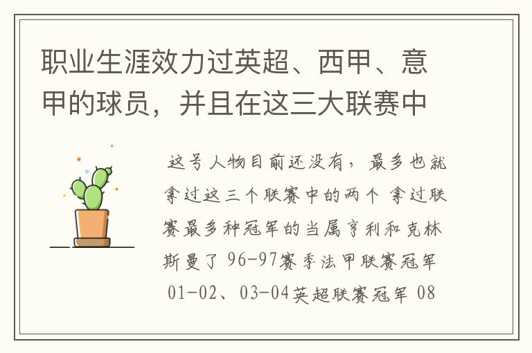 职业生涯效力过英超、西甲、意甲的球员,并且在这三大联赛中都拿到过联赛冠军的球员有吗?