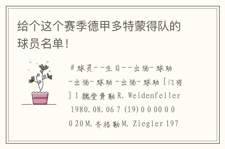 给个这个赛季德甲多特蒙得队的球员名单!
