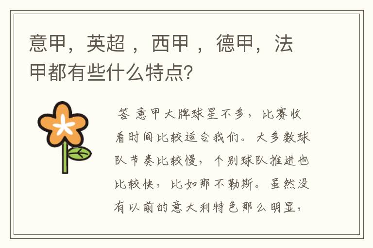 意甲,英超 ,西甲 ,德甲,法甲都有些什么特点?