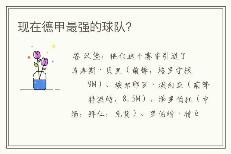 现在德甲最强的球队?
