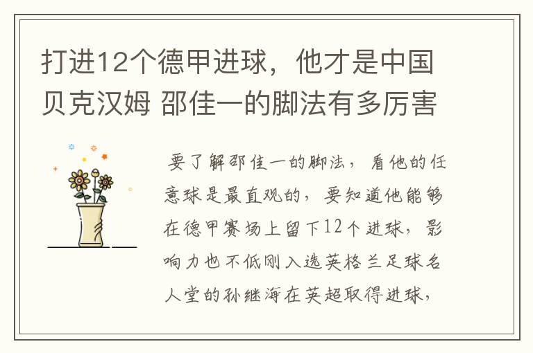 打进12个德甲进球,他才是中国贝克汉姆 邵佳一的脚法有多厉害