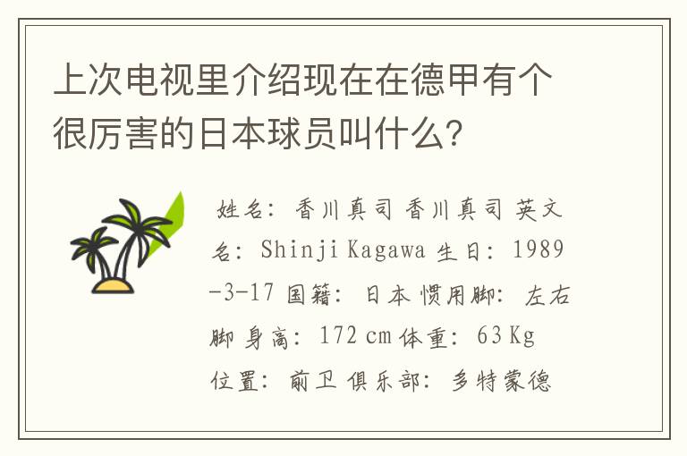 上次电视里介绍现在在德甲有个很厉害的日本球员叫什么?