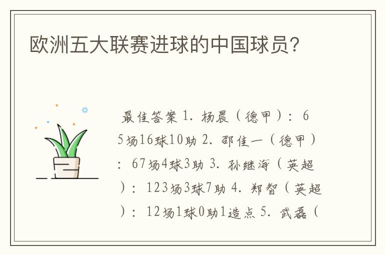 欧洲五大联赛进球的中国球员?