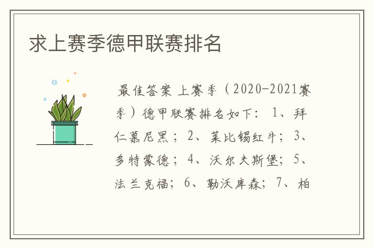 求上赛季德甲联赛排名