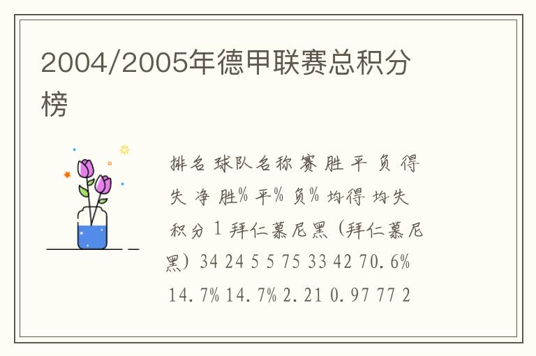 2004/2005年德甲联赛总积分榜