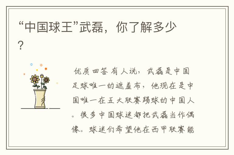 “中国球王”武磊,你了解多少?