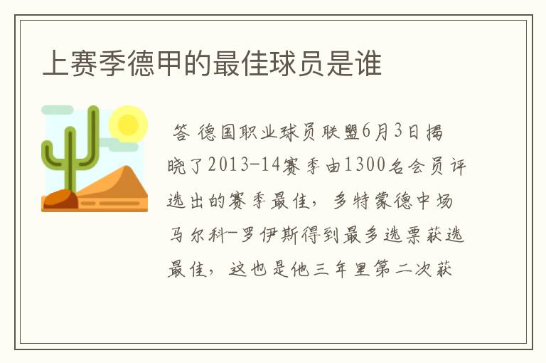 上赛季德甲的最佳球员是谁