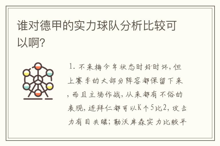 谁对德甲的实力球队分析比较可以啊?