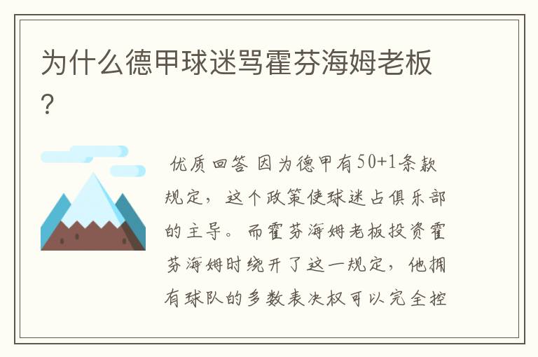 为什么德甲球迷骂霍芬海姆老板?
