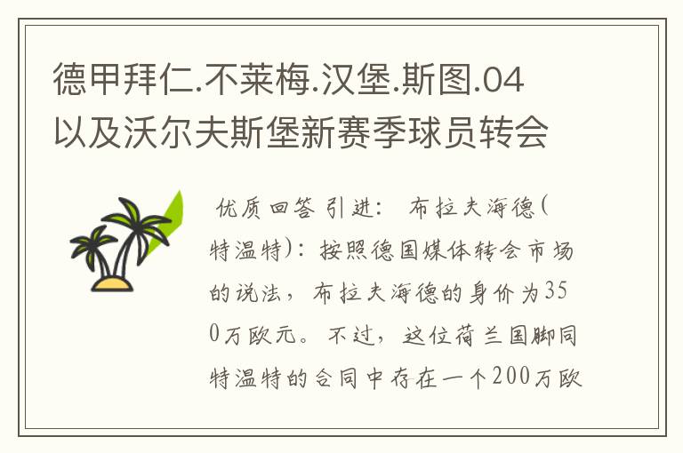 德甲拜仁.不莱梅.汉堡.斯图.04以及沃尔夫斯堡新赛季球员转会一览