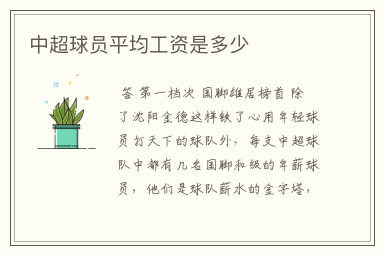 中超球员平均工资是多少