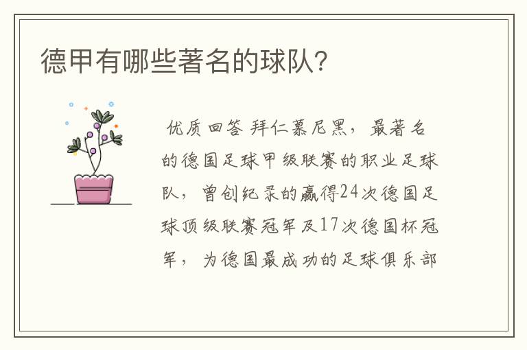 德甲有哪些著名的球队?