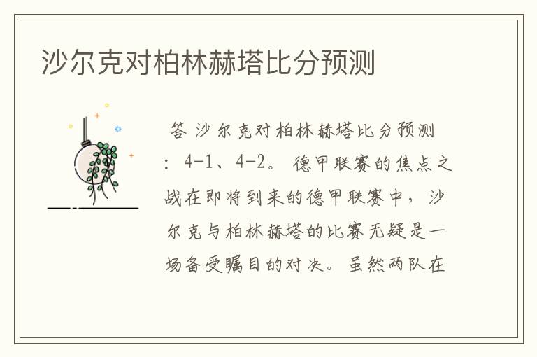 沙尔克对柏林赫塔比分预测