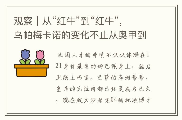 观察|从“红牛”到“红牛”,乌帕梅卡诺的变化不止从奥甲到德甲