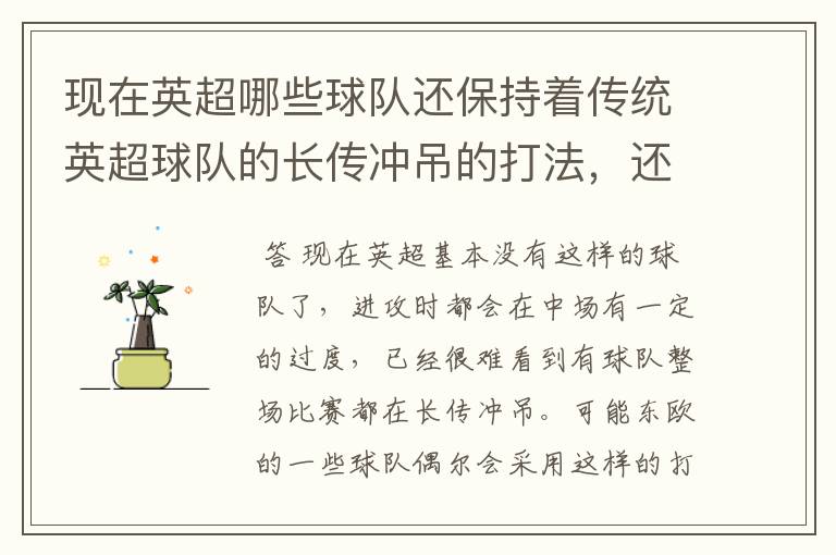 现在英超哪些球队还保持着传统英超球队的长传冲吊的打法,还有德甲的球队和英超的风格有什么区别