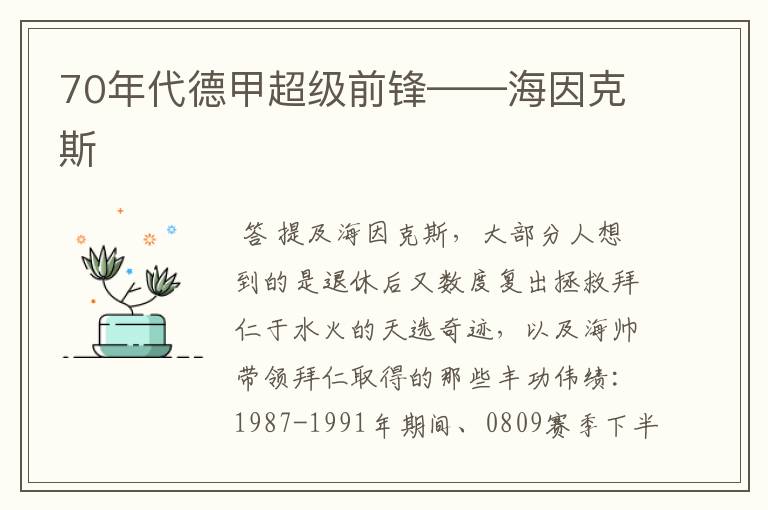 70年代德甲超级前锋——海因克斯