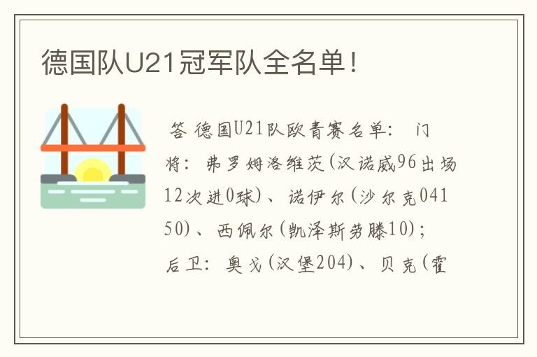 德国队U21冠军队全名单!
