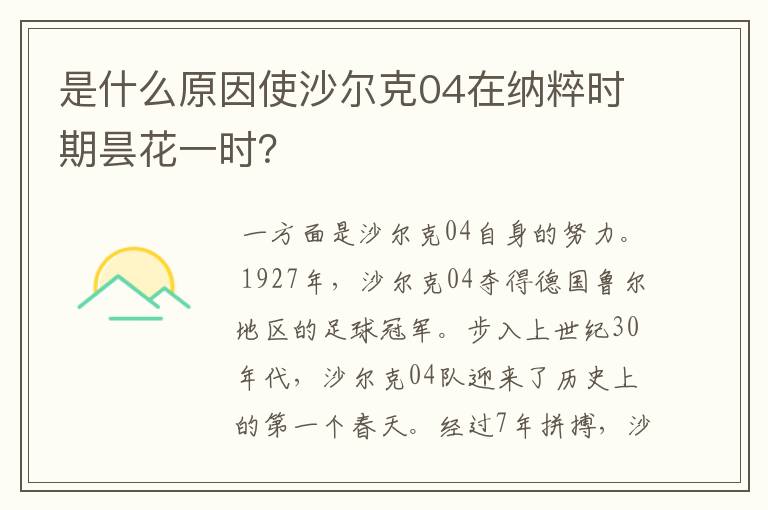 是什么原因使沙尔克04在纳粹时期昙花一时?