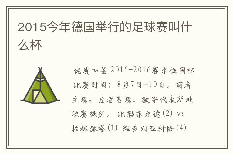 2015今年德国举行的足球赛叫什么杯