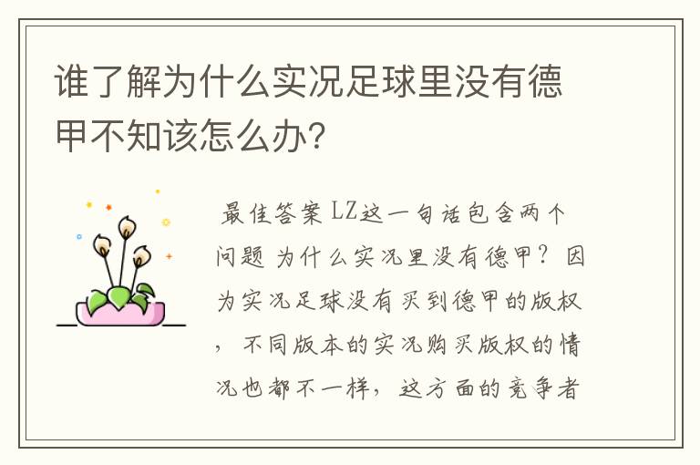 谁了解为什么实况足球里没有德甲不知该怎么办?