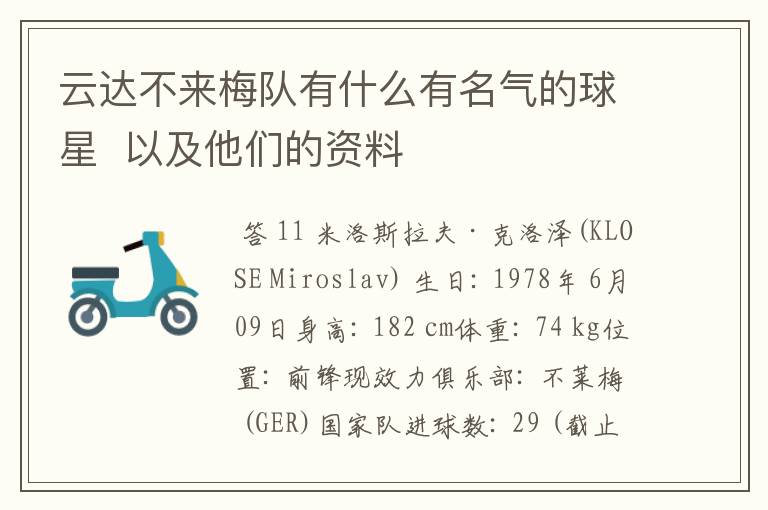 云达不来梅队有什么有名气的球星 以及他们的资料