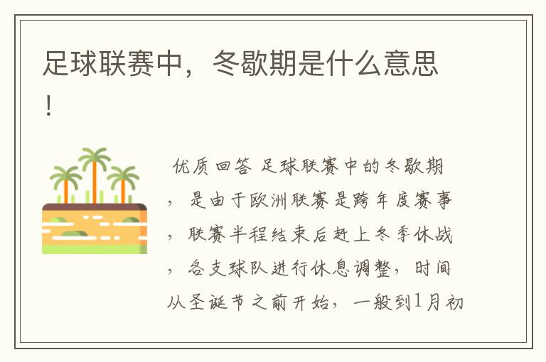 足球联赛中,冬歇期是什么意思!