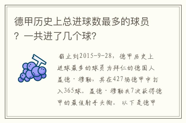 德甲历史上总进球数最多的球员?一共进了几个球?