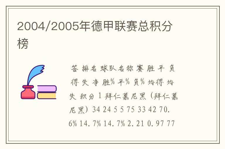 2004/2005年德甲联赛总积分榜