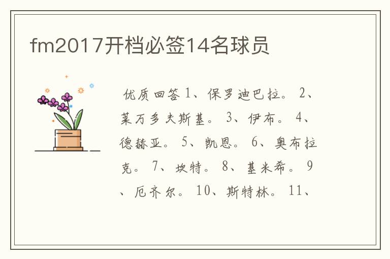 fm2017开档必签14名球员
