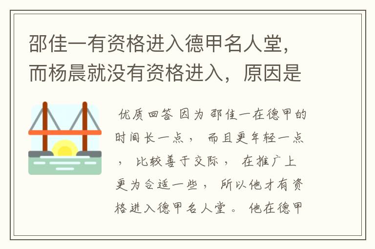 邵佳一有资格进入德甲名人堂,而杨晨就没有资格进入,原因是什么?