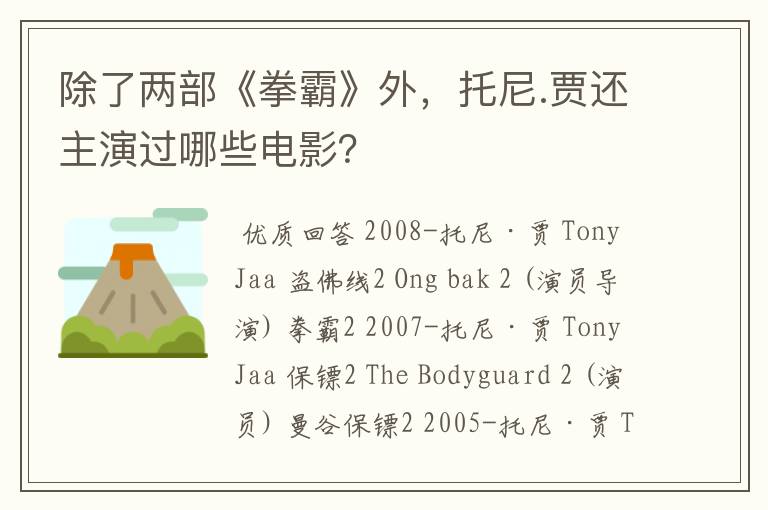 除了两部《拳霸》外,托尼.贾还主演过哪些电影?