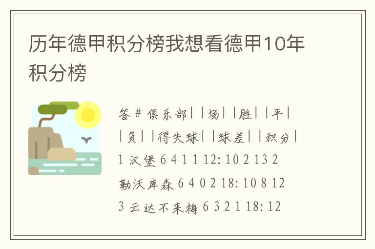 历年德甲积分榜我想看德甲10年积分榜
