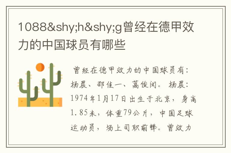 1088hg曾经在德甲效力的中国球员有哪些